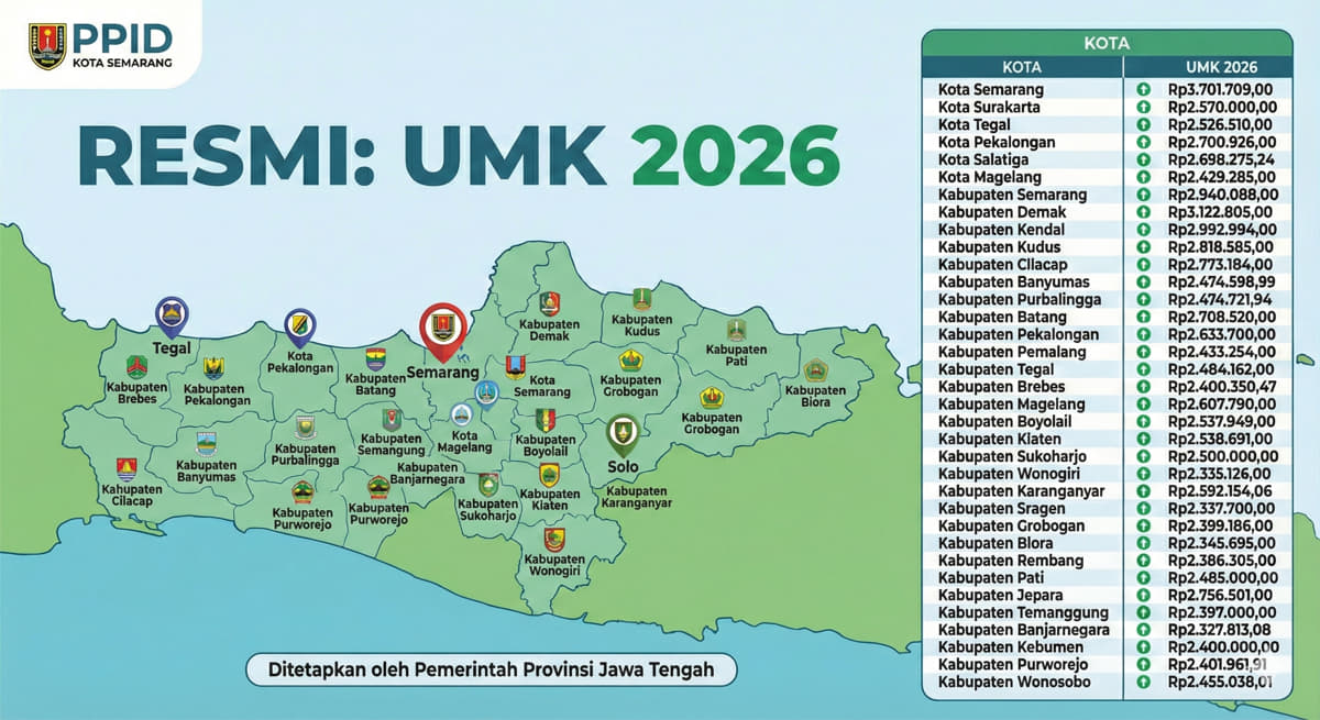 Upah Minimum Kabupaten Kota (UMK) di Provinsi Jawa Tengah Tahun 2026 revisi